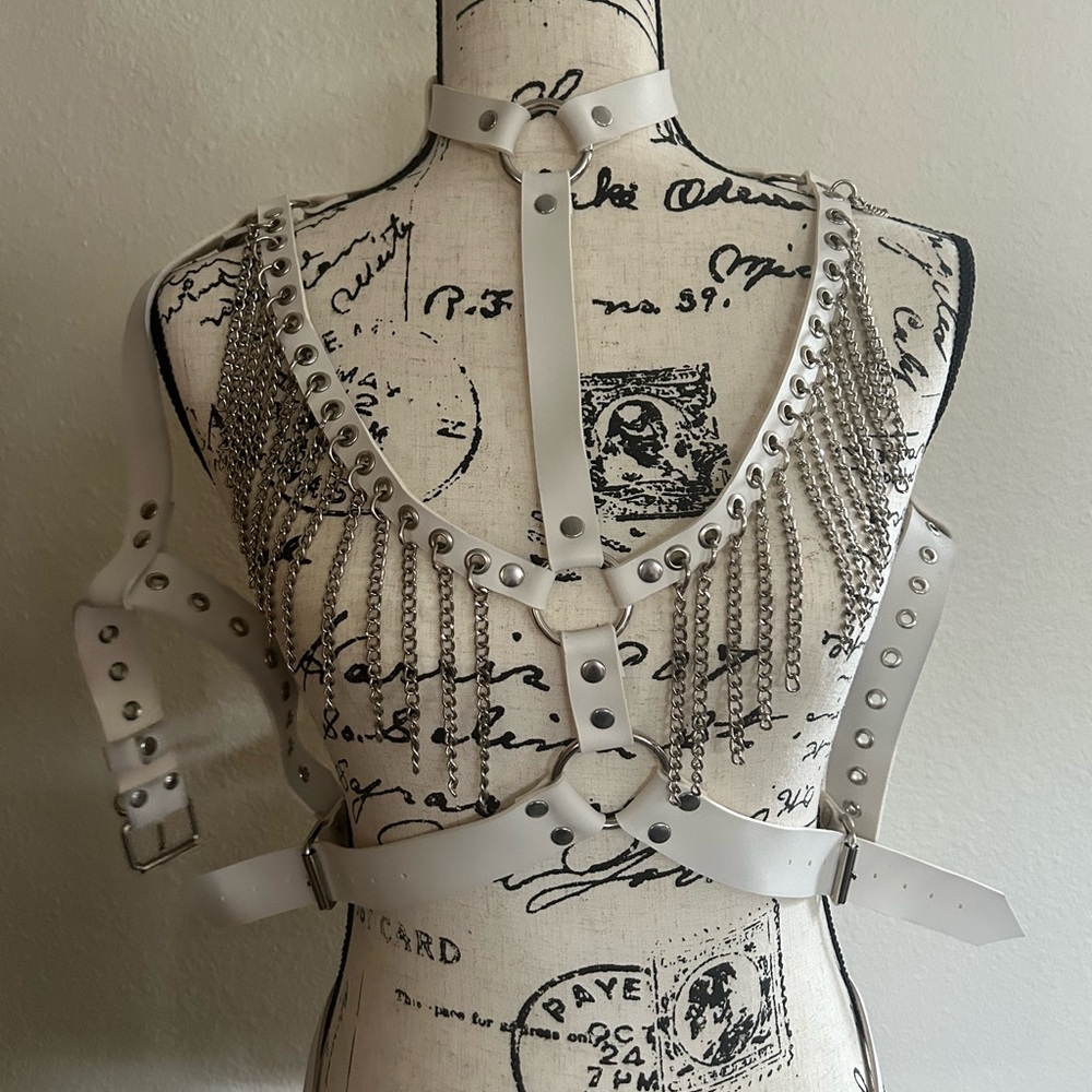 White Harness with Silver Chains